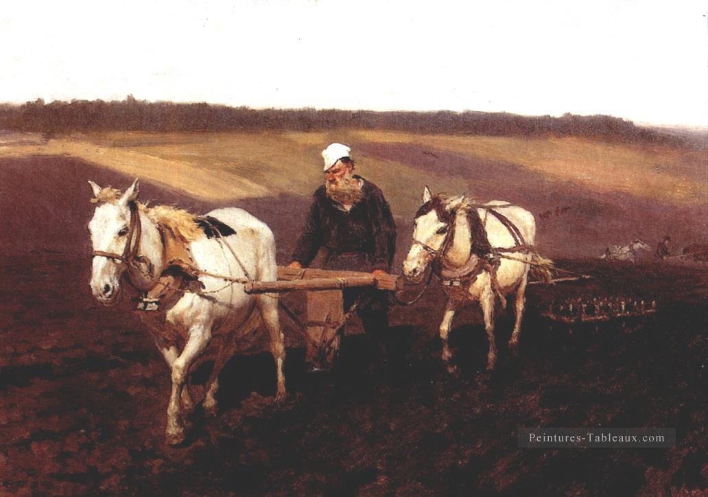 Portrait de Leon Tolstoï en tant que laboureur sur un champ 1887 Ilya Repin Peintures à l'huile